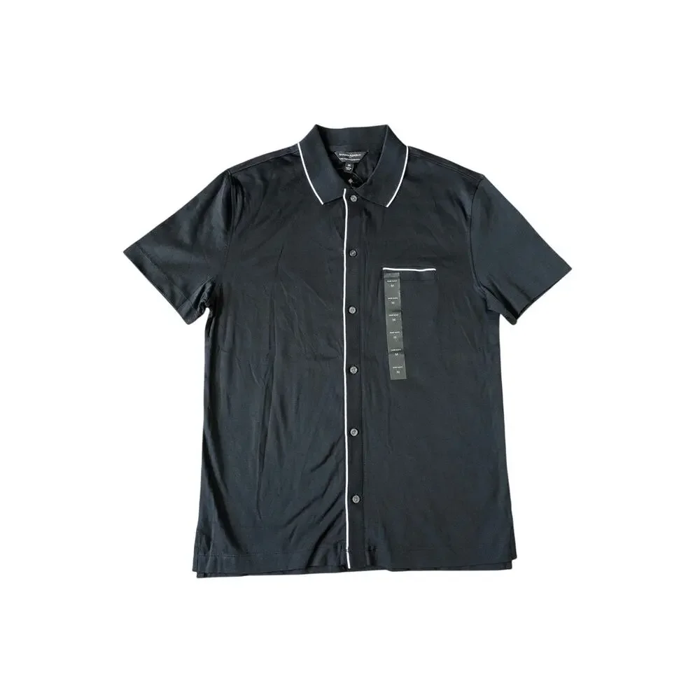 NWT Banana Republic Luxe Touch Performance Shirt Men M Black Cotton Short Sleeve